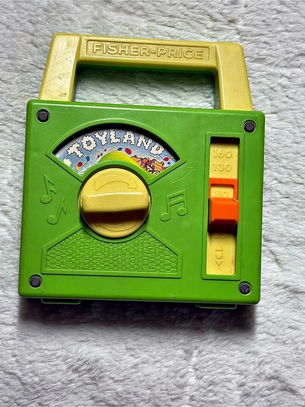 Vtg 1983 Fisher-Price Toyland Tote-A-Tune Music Box Radio Green & Yellow
